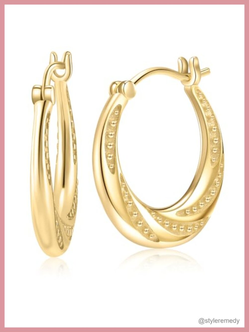 14K Gold Hoop Earrings, Thick Beaded Hoops, Hypoallergenic